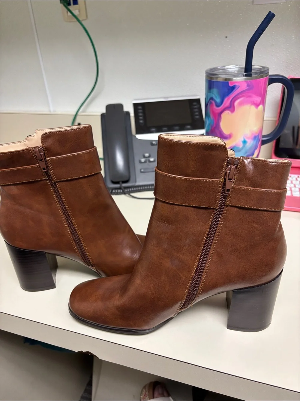 The Limited Brown Leather Ankle Boots with Snakeskin Buckle Strap